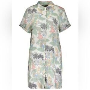 C & C California Tropical 100% Linen Short Sleeve Shirt Dress Size Large